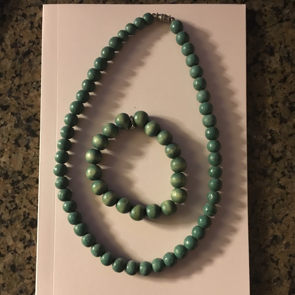 Woden Beaded Bracelet and Necklace